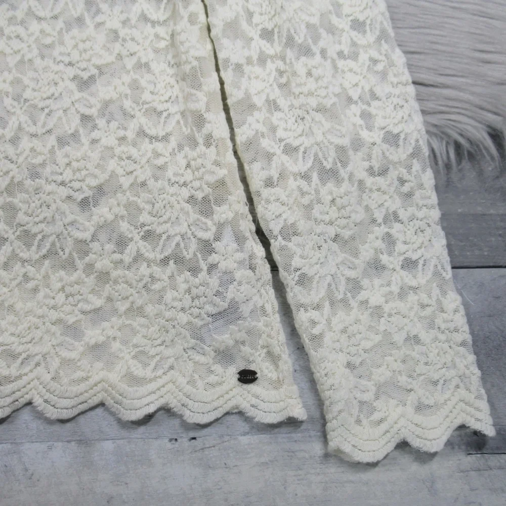 GUESS Ivory Lace Sweetheart Neck Long sleeve Sheer Blouse Women's Size XL